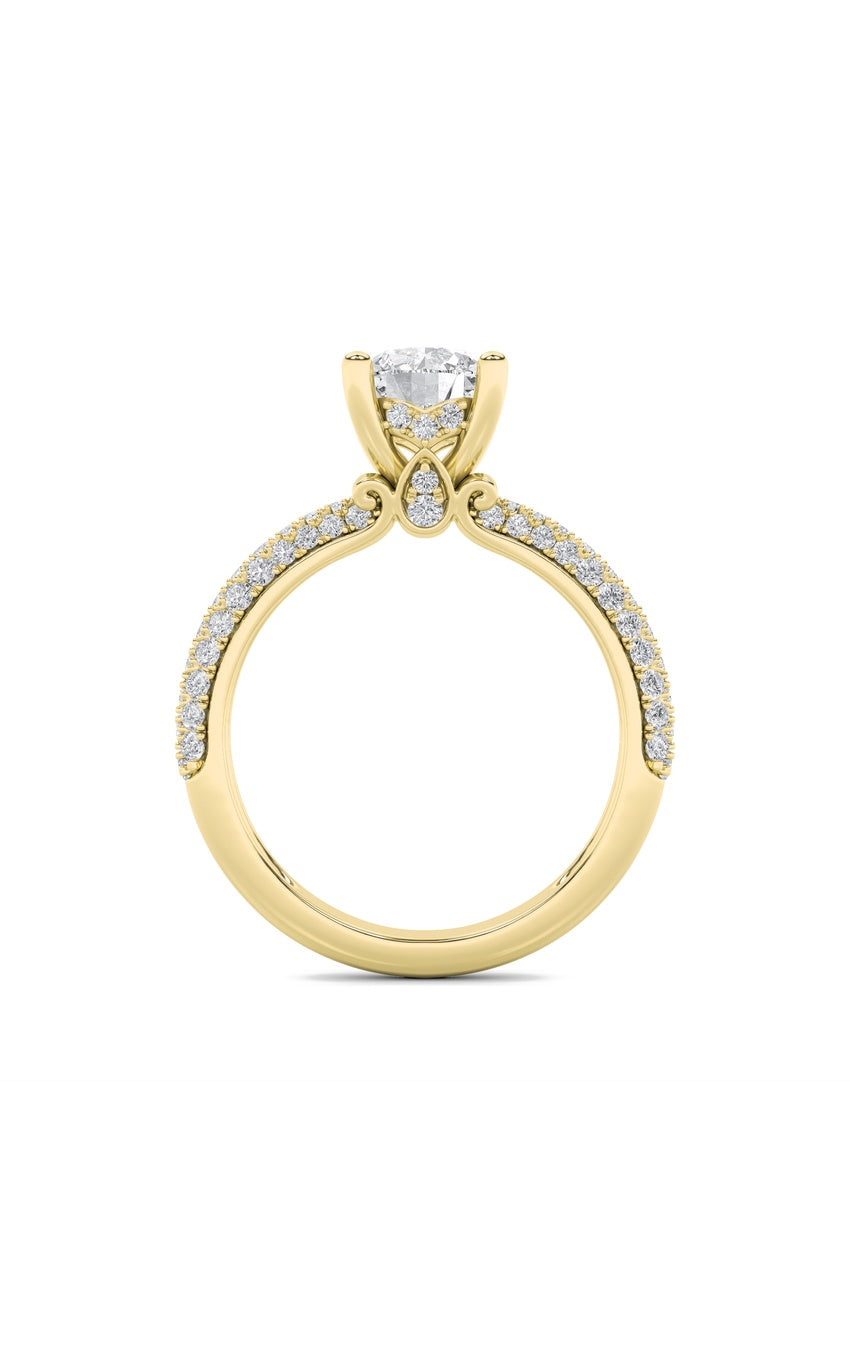 2Cttw Round Shaped Lab Grown Diamond (F/VS) ThreeRow Micro Pave Engagement Ring in 14K Gold