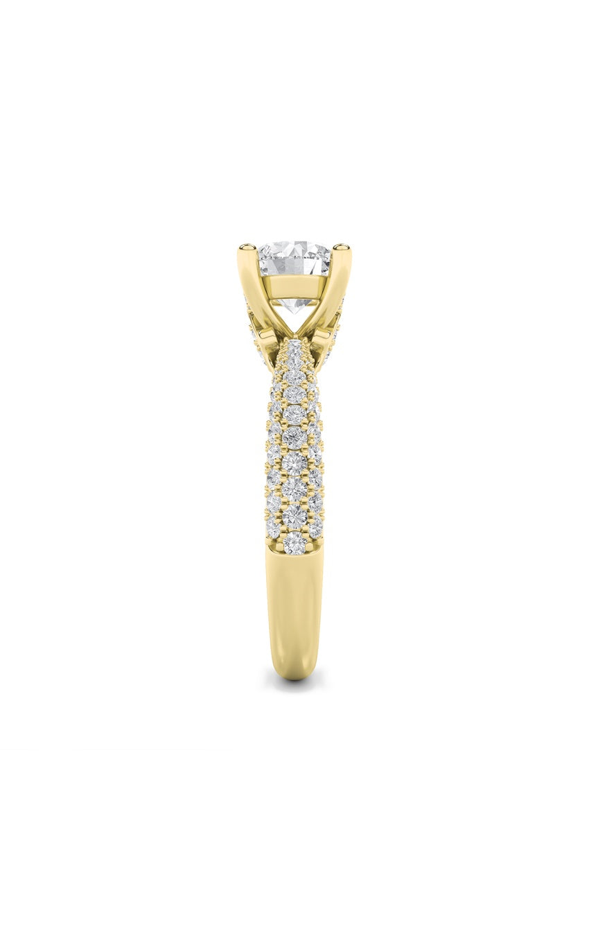2Cttw Round Shaped Lab Grown Diamond (F/VS) ThreeRow Micro Pave Engagement Ring in 14K Gold