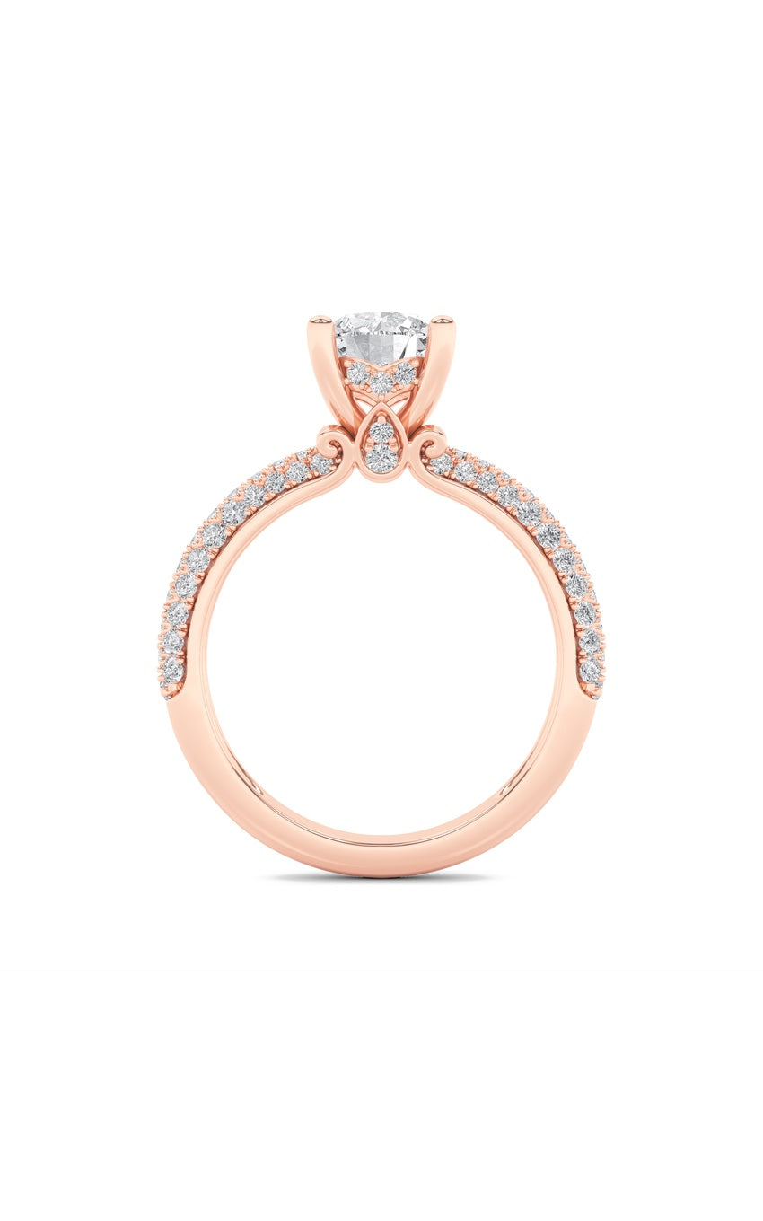 2Cttw Round Shaped Lab Grown Diamond (F/VS) ThreeRow Micro Pave Engagement Ring in 14K Gold