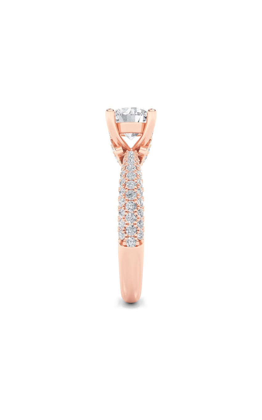 2Cttw Round Shaped Lab Grown Diamond (F/VS) ThreeRow Micro Pave Engagement Ring in 14K Gold