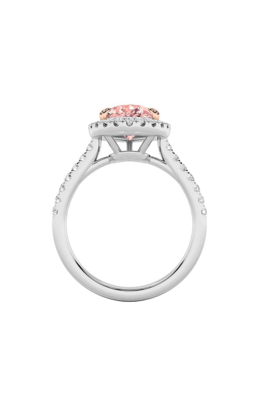3Cttw Pear Shaped Lab Grown Diamond (F/VS) Bolld Accented Halo Engagement Ring in 14K Gold