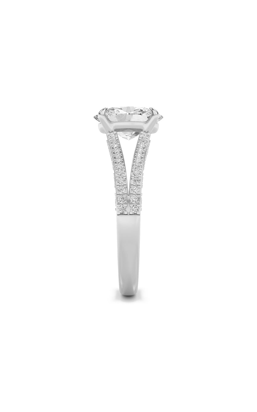 2Cttw Oval Shaped Lab Grown Diamond (F/VS) Split Shank Accented Engagement Ring in 14K Gold