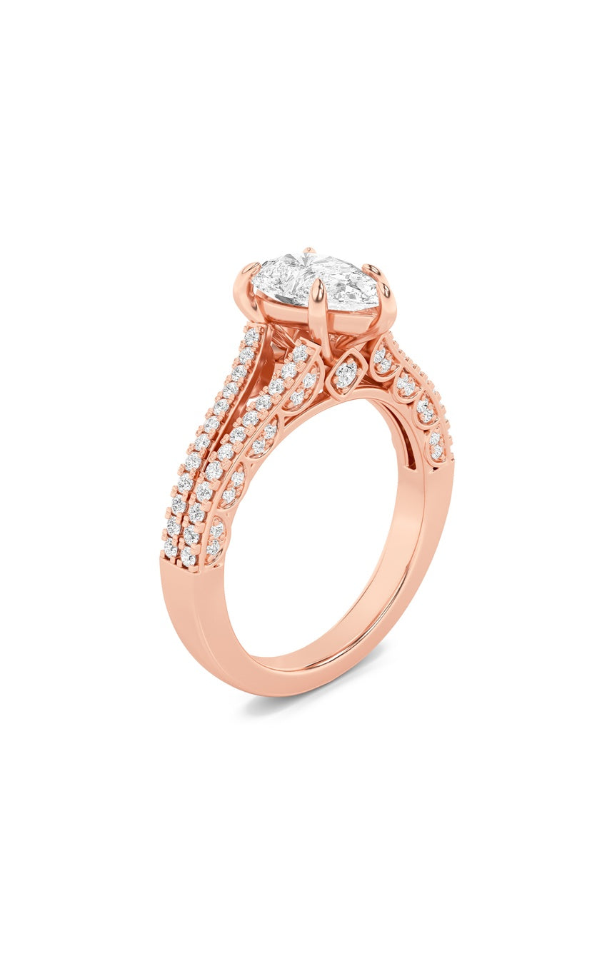 2Cttw Pear Shaped Lab Grown Diamond (F/VS) Split Shank Accented Engagement Ring in 14K Gold