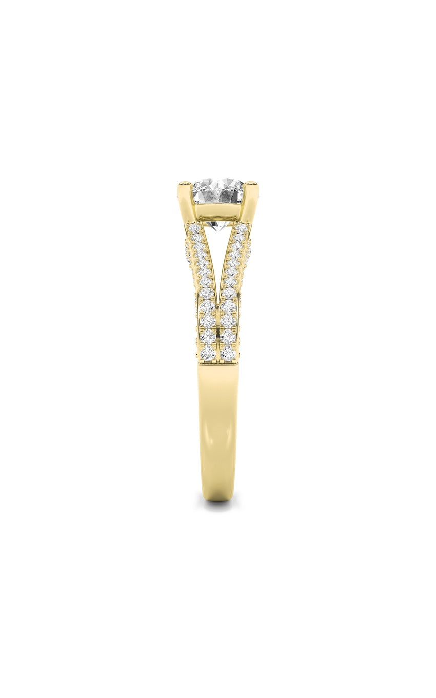 2Cttw Round Shaped Lab Grown Diamond (F/VS) SplitShank Accented Engagement Ring in 14K Gold