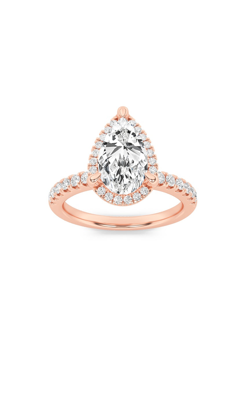2Cttw Pear Shaped Lab Grown Diamond (F/VS) Halo Accented Engagement Ring in 14K Gold