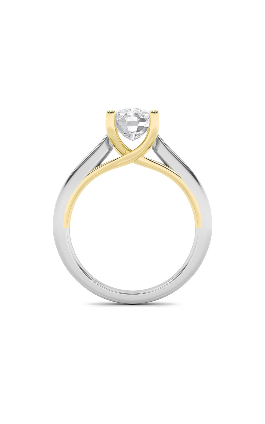 1Cttw Elongated Cushion Shaped Lab Grown Diamond (F/VS) Two Tone Cathedral Shank Engagement Ring in14K Gold