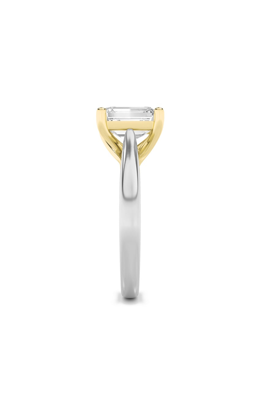 1Cttw Emerald Shaped Lab Grown Diamond (F/VS) TwoTone Cathedral Shank Engagement Ring in 14K Gold