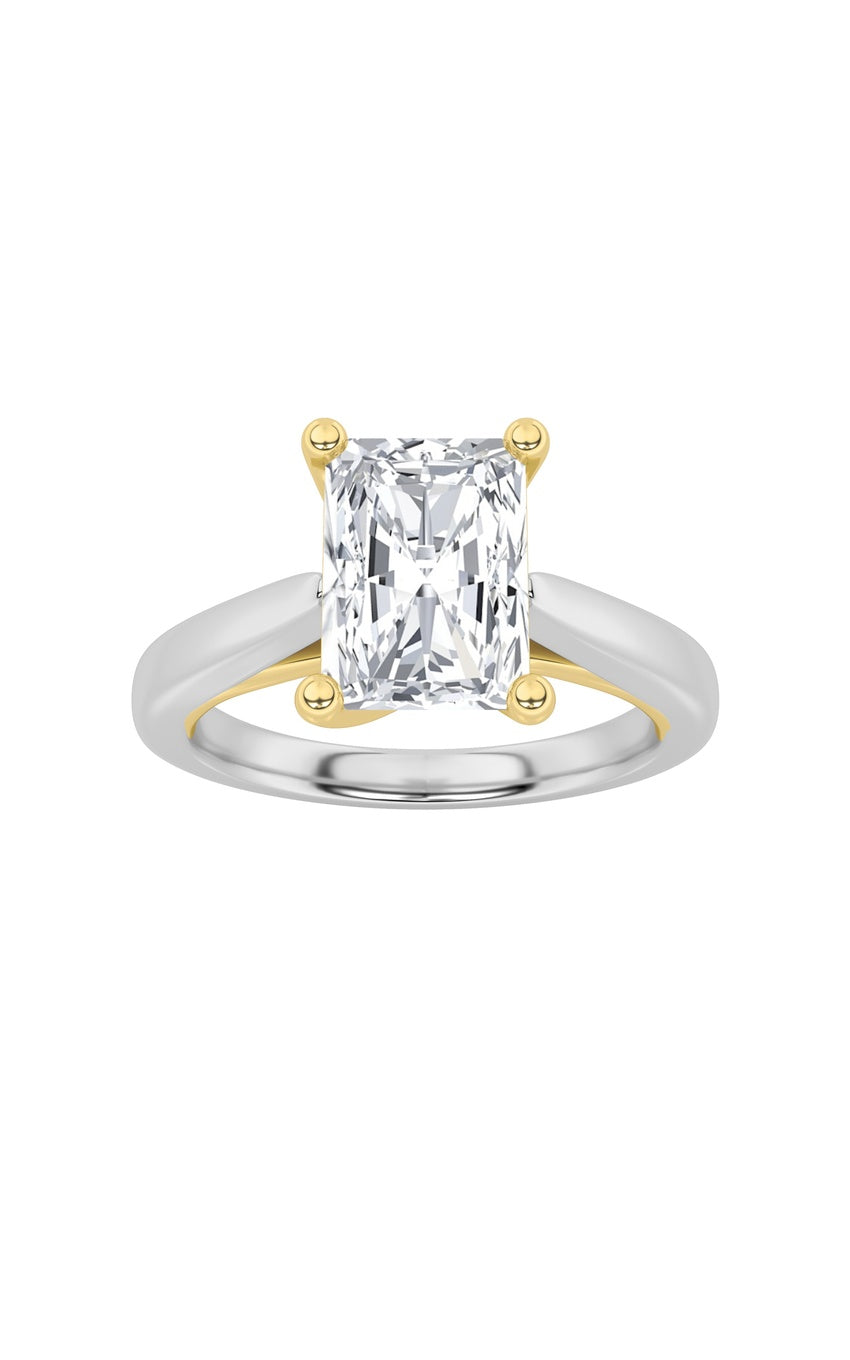 2Cttw Radiant Shaped Lab Grown Diamond (F/VS) TwoTone Cathedral Shank Engagement Ring in 14K Gold