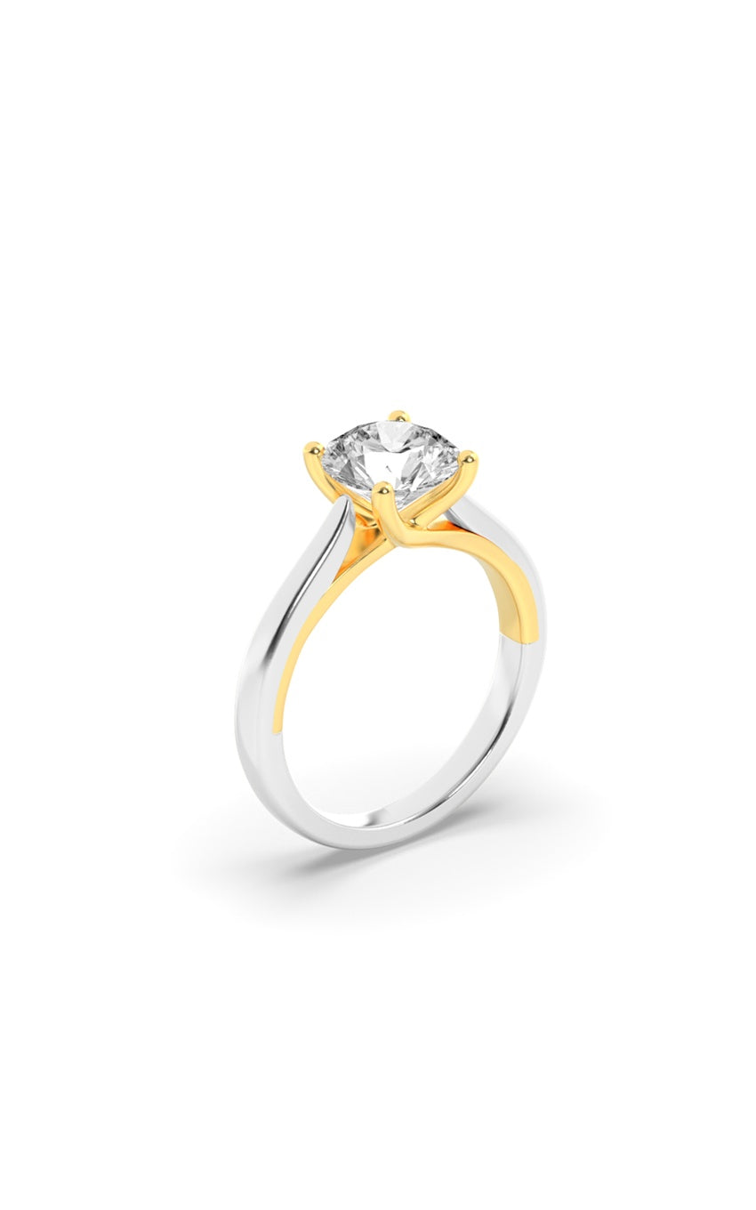 1.5Cttw Round Shaped Lab Grown Diamond (F/VS) TwoTone Cathedral Shank Engagement Ring in 14K Gold