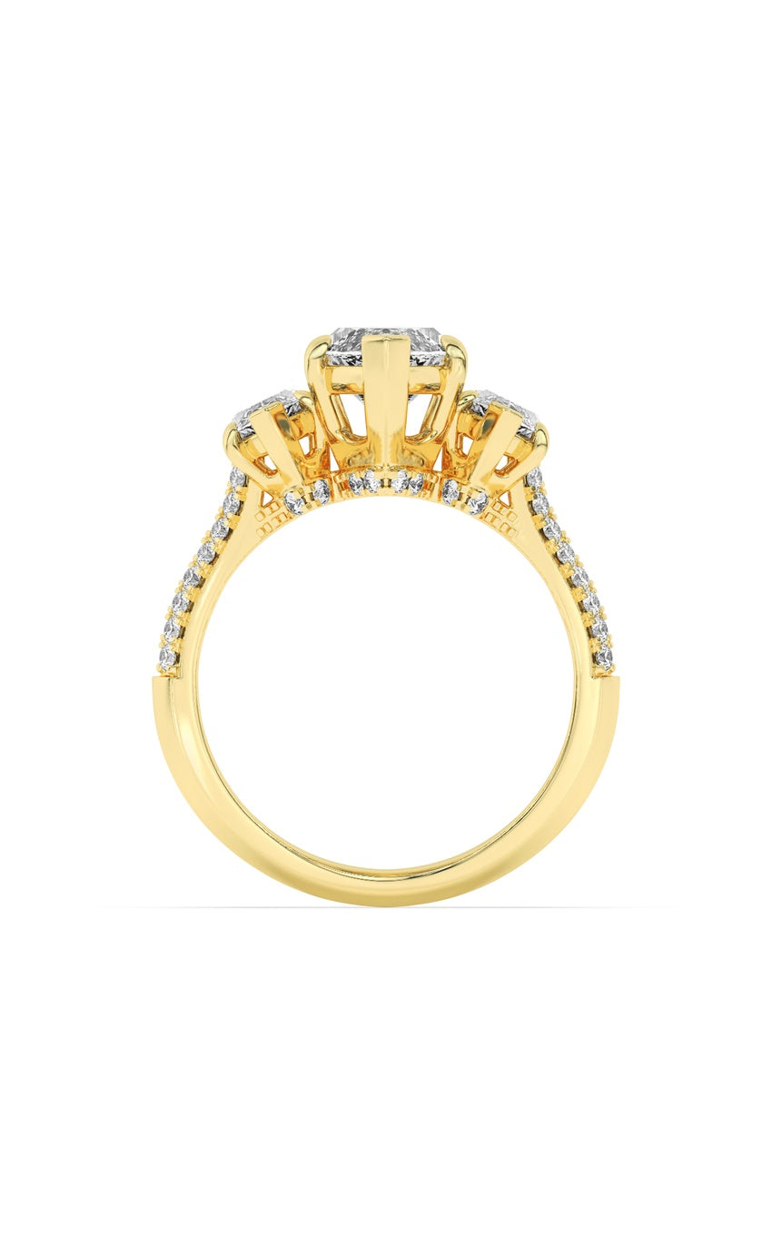 4Cttw Marquise Shaped Lab Grown Diamond (G/VS) Three Stone Accented Engagement Ring in 14K Gold