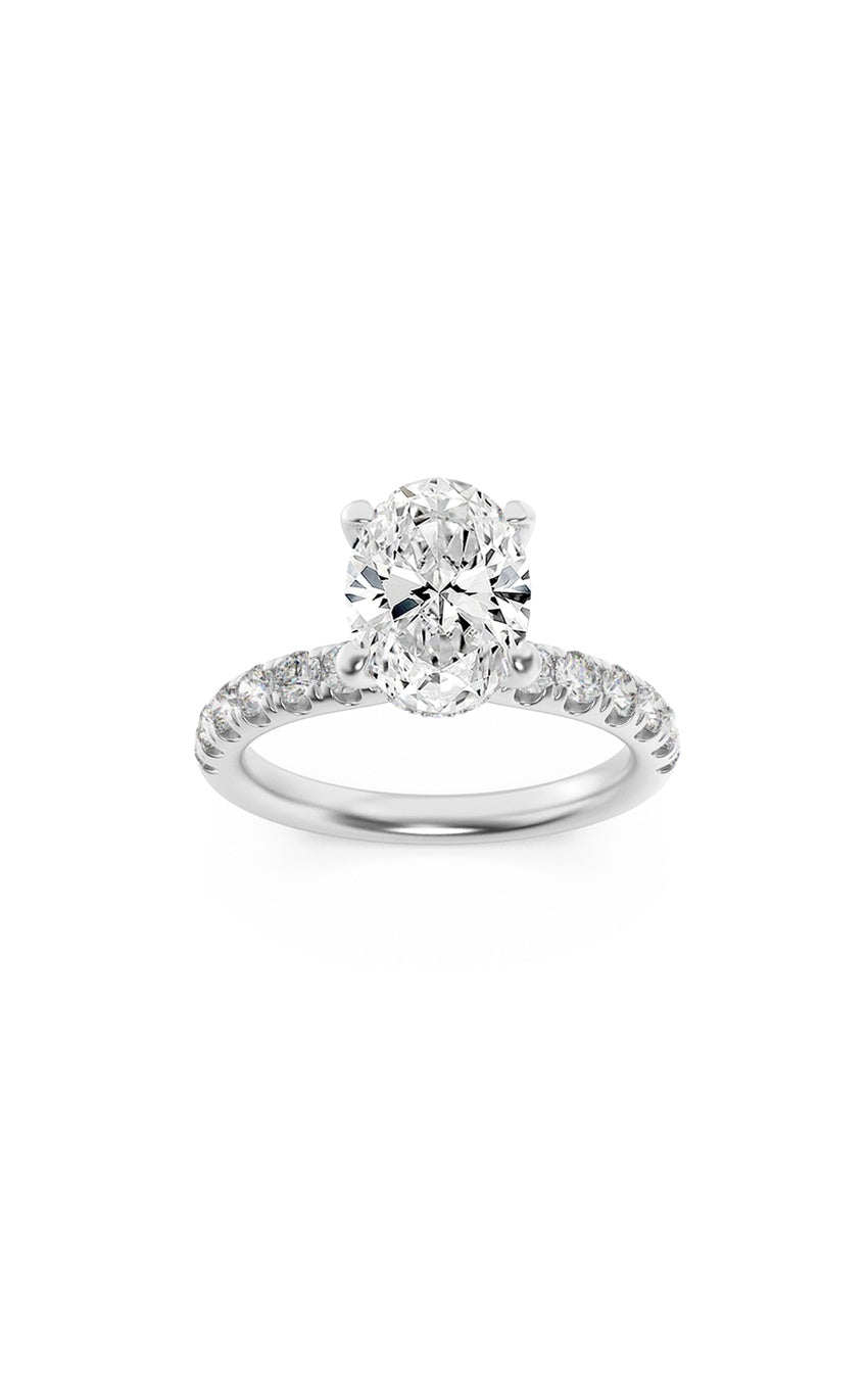 2Cttw Oval Shaped Lab Grown Diamond (F/VS) HiddenHalo Accented Ring in 14K Gold