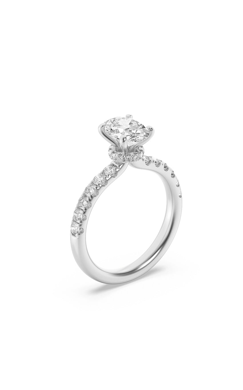 2Cttw Oval Shaped Lab Grown Diamond (F/VS) HiddenHalo Accented Ring in 14K Gold