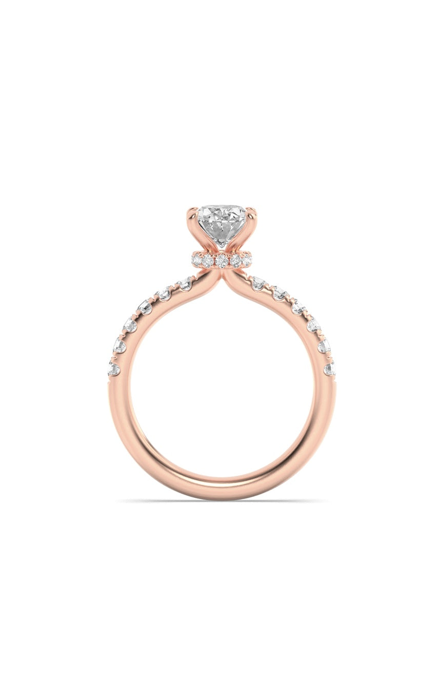 2Cttw Oval Shaped Lab Grown Diamond (F/VS) HiddenHalo Accented Ring in 14K Gold