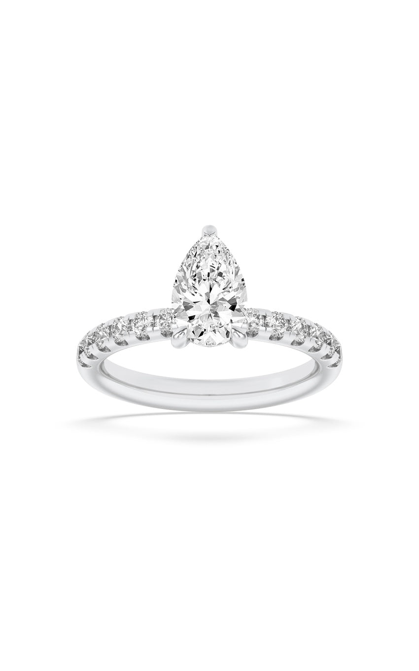 2Cttw Pear Shaped Lab Grown Diamond (F/VS) HiddenHalo Accented Ring in 14K Gold