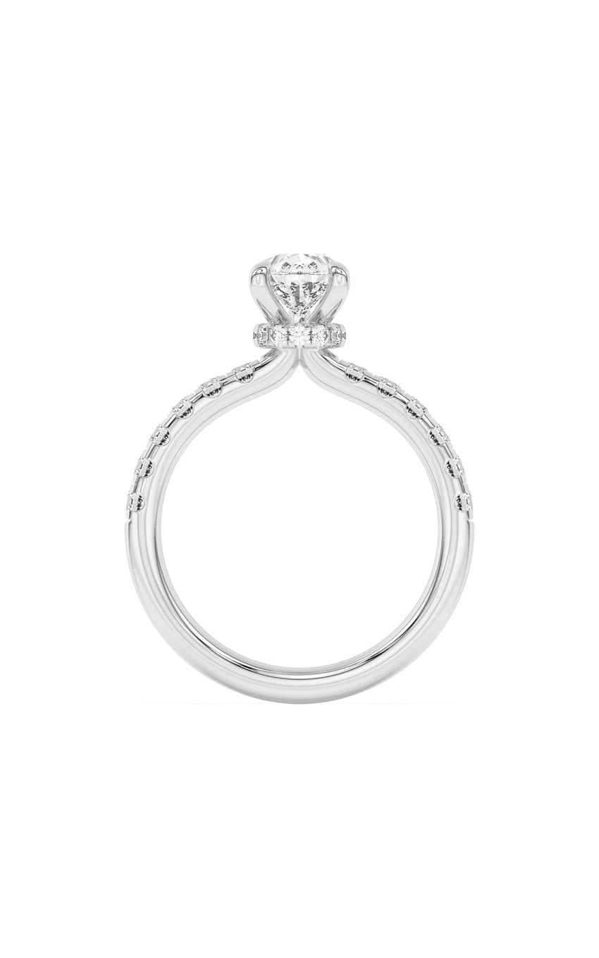 2Cttw Pear Shaped Lab Grown Diamond (F/VS) HiddenHalo Accented Ring in 14K Gold