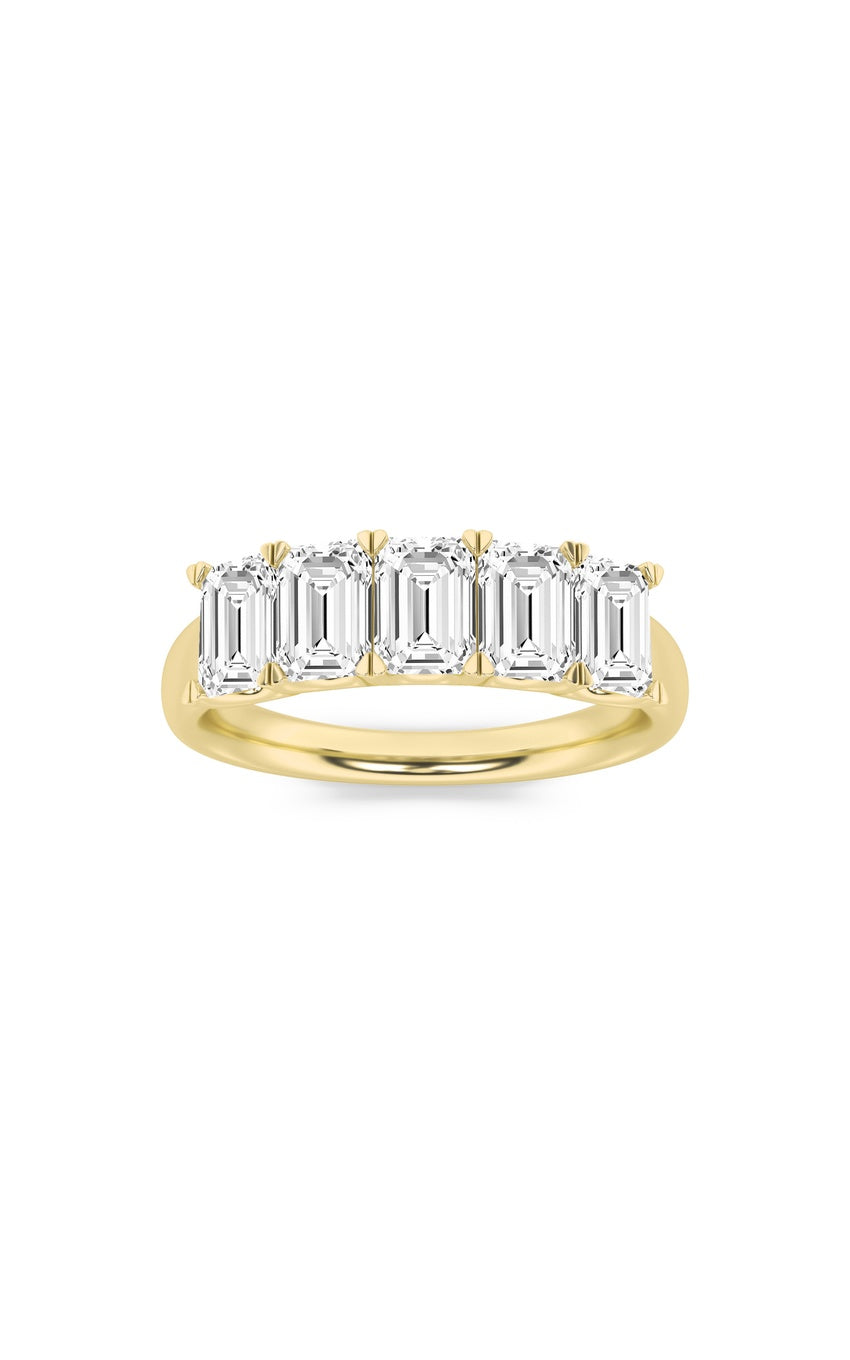 2Cttw Emerald Shaped Lab Grown Diamond (F/VS) Five Stone Band Ring in 14K Gold