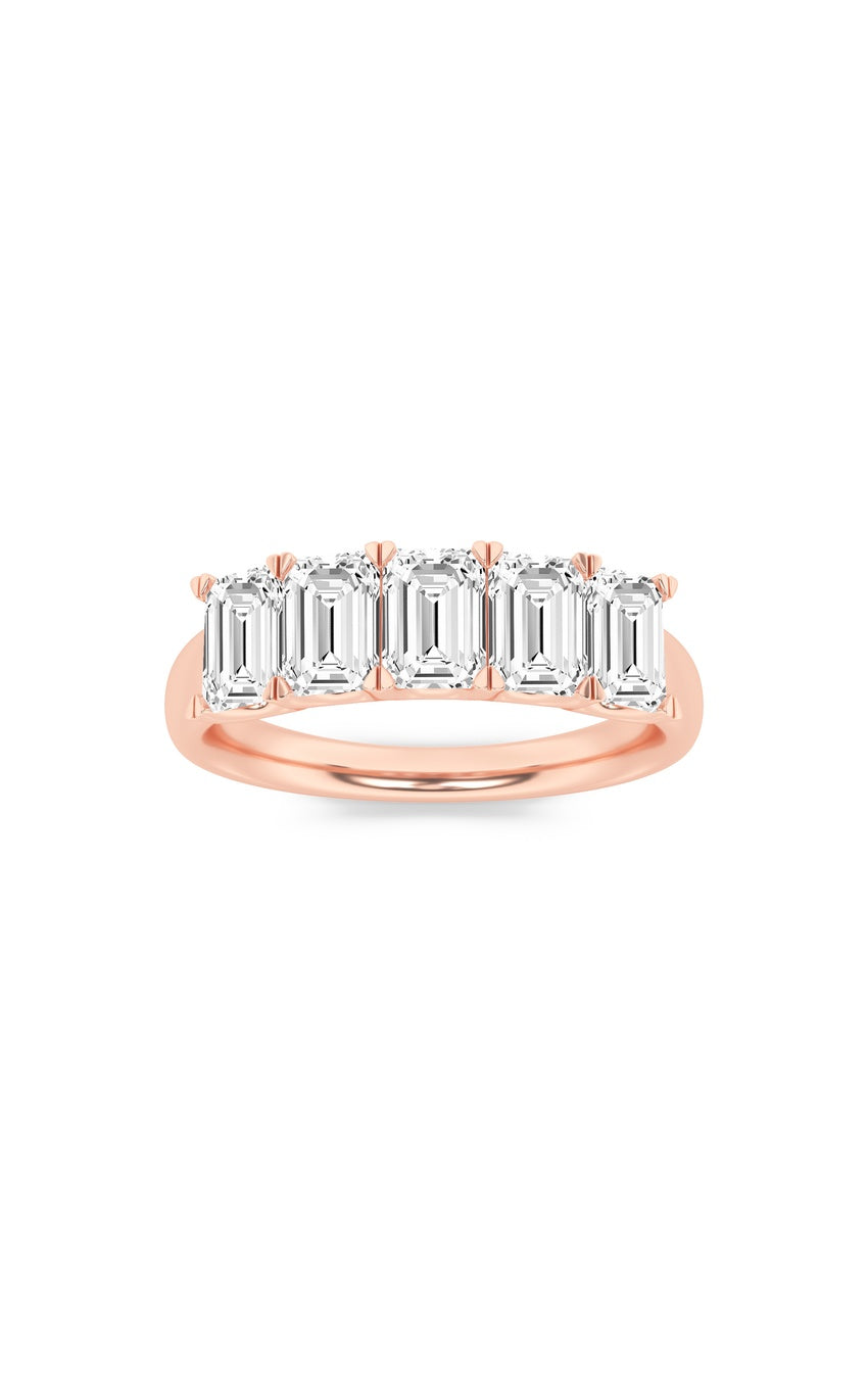 2Cttw Emerald Shaped Lab Grown Diamond (F/VS) Five Stone Band Ring in 14K Gold