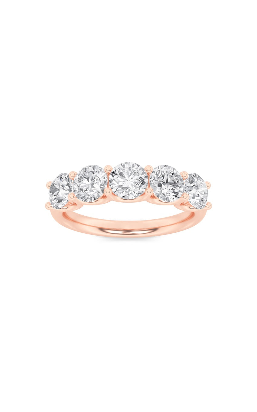 2Cttw Round Shaped Lab Grown Diamond (F/VS) Five Stone Band Ring in 14K Gold