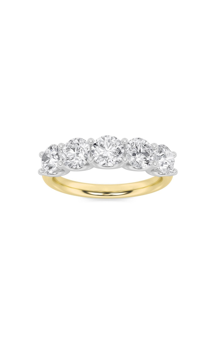 2Cttw Round Shaped Lab Grown Diamond (F/VS) Five Stone Band Ring in 14K Gold