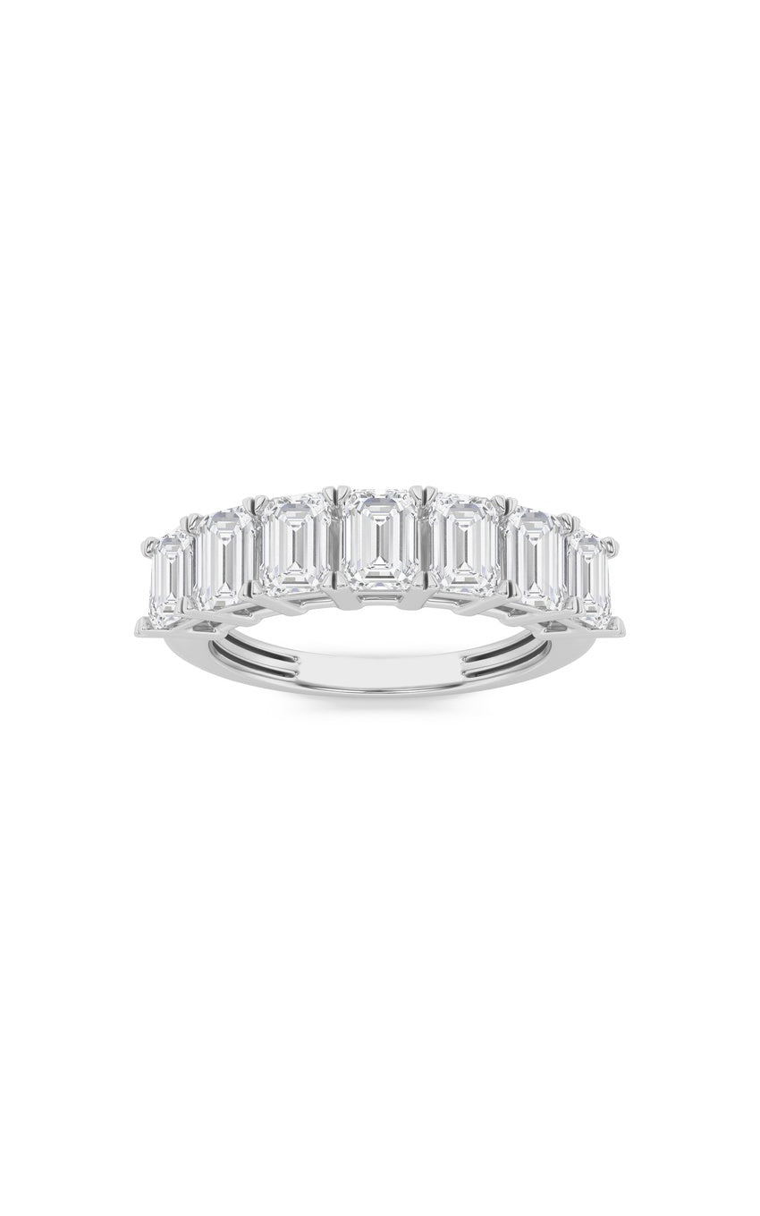3Cttw Emerald Shaped Lab Grown Diamond (F/VS) Seven Stone Band Ring in 14K Gold