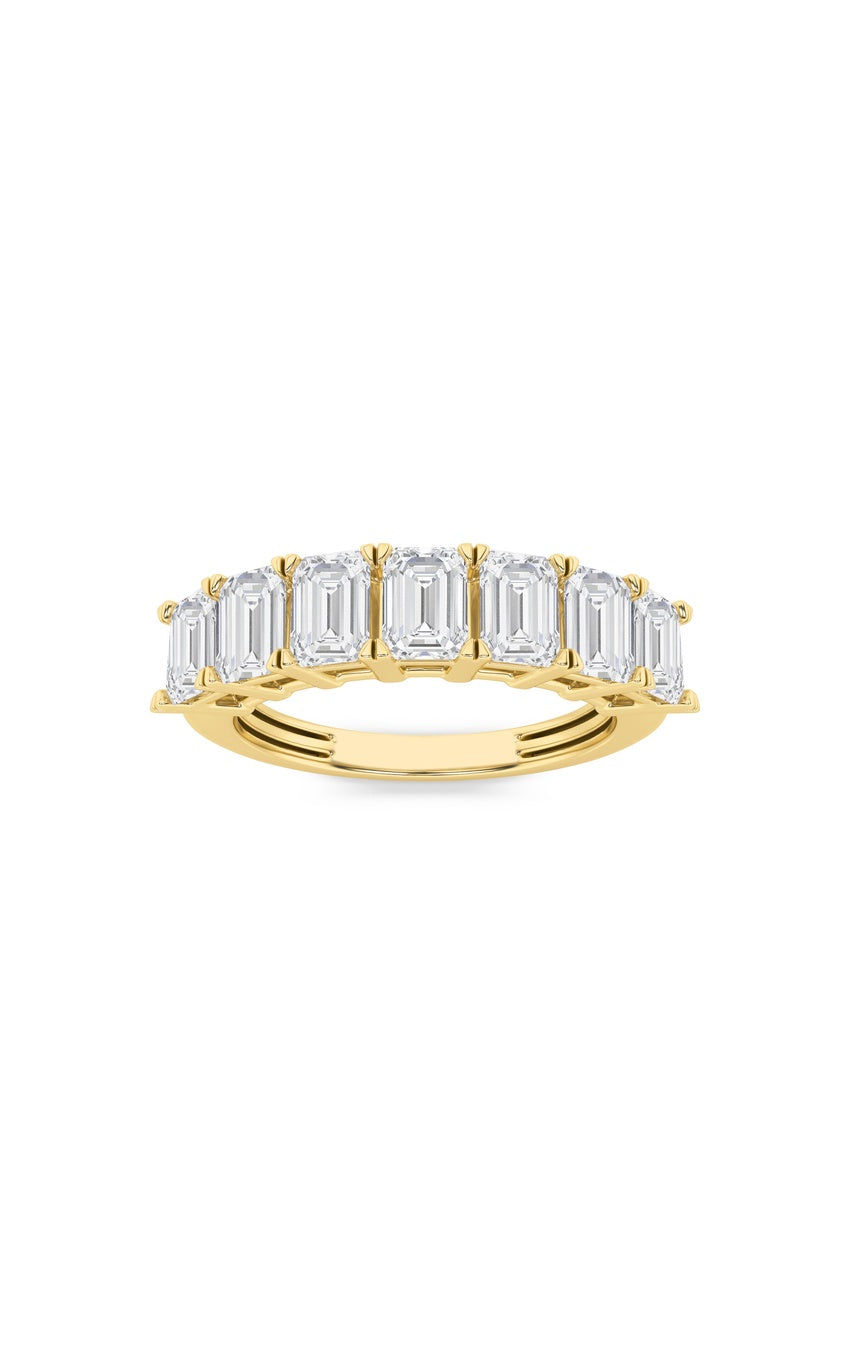3Cttw Emerald Shaped Lab Grown Diamond (F/VS) Seven Stone Band Ring in 14K Gold