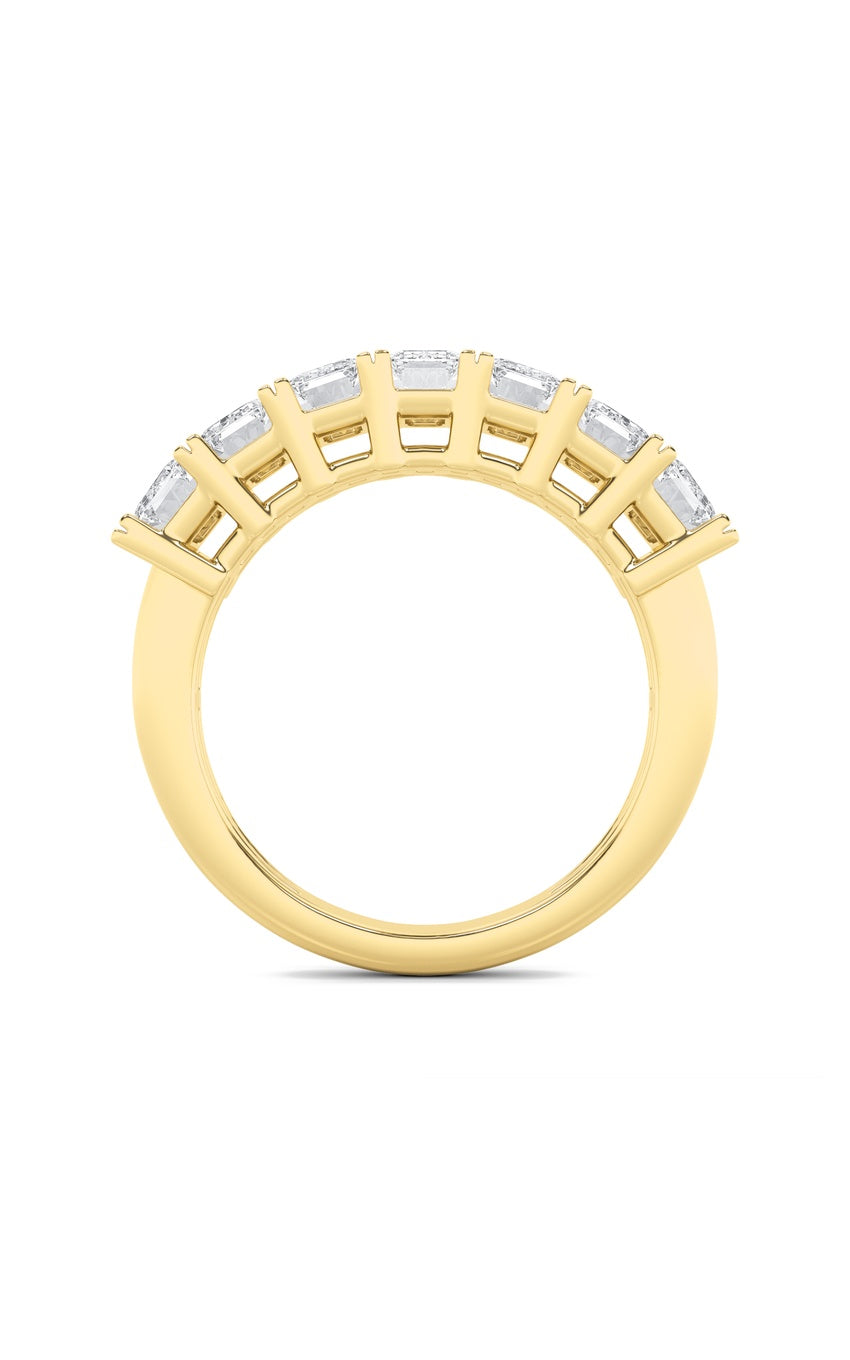 3Cttw Emerald Shaped Lab Grown Diamond (F/VS) Seven Stone Band Ring in 14K Gold