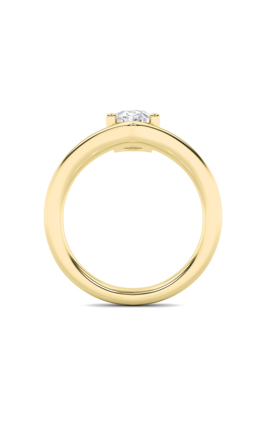 1.5Cttw Oval Shaped Lab Grown Diamond (G/VS) Chevron Solitaire Engagement Ring in 14K Gold