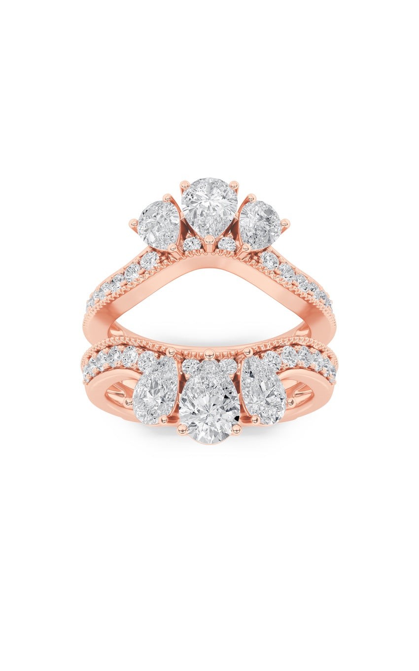 2Cttw Pear Shaped Lab Grown Diamond (F/VS) InsertJacket Ring in 14K Gold