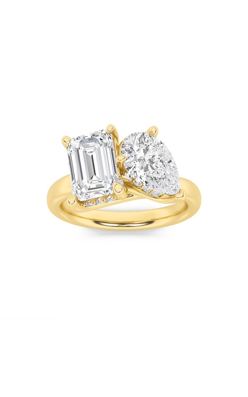 3Cttw Emerald Shaped Lab Grown Diamond (F/VS) Toiet Moi Engagement Ring in 14K Gold