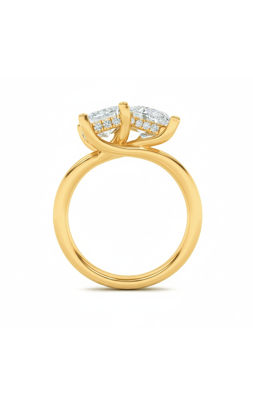 3Cttw Emerald Shaped Lab Grown Diamond (F/VS) Toiet Moi Engagement Ring in 14K Gold