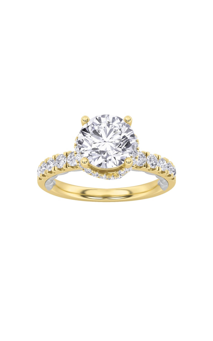 2Cttw Round Shaped Lab Grown Diamond (F/VS) Two Tone Accented Fancy Engagement Ring in 14K Gold