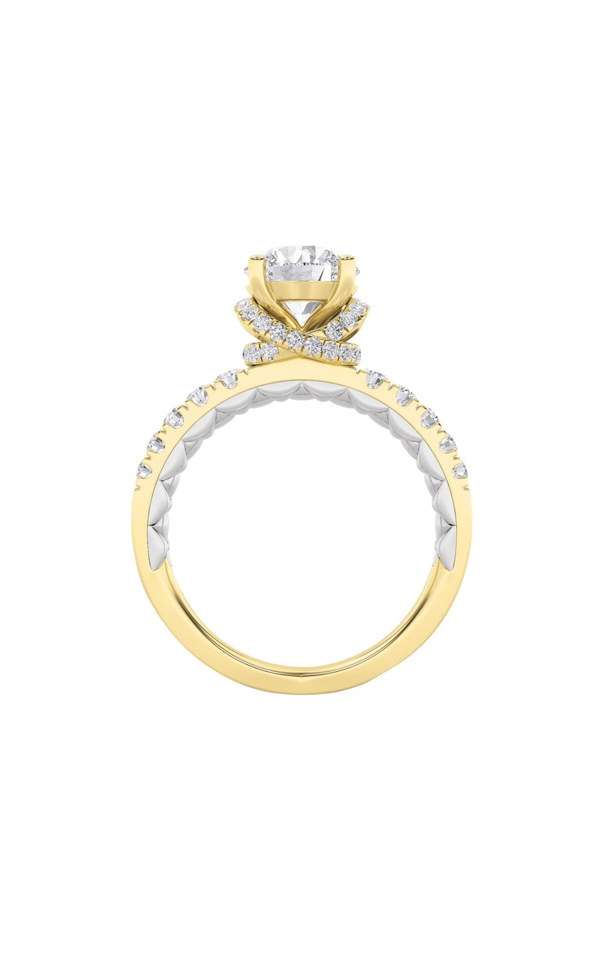 2Cttw Round Shaped Lab Grown Diamond (F/VS) Two Tone Accented Fancy Engagement Ring in 14K Gold