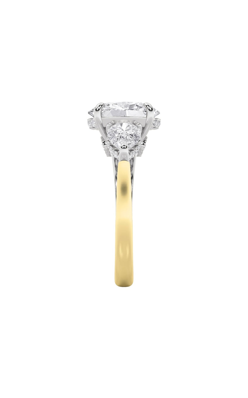 4Cttw Oval Shaped Lab Grown Diamond (F/VS) Accented Three Stone Ring in 14K Gold