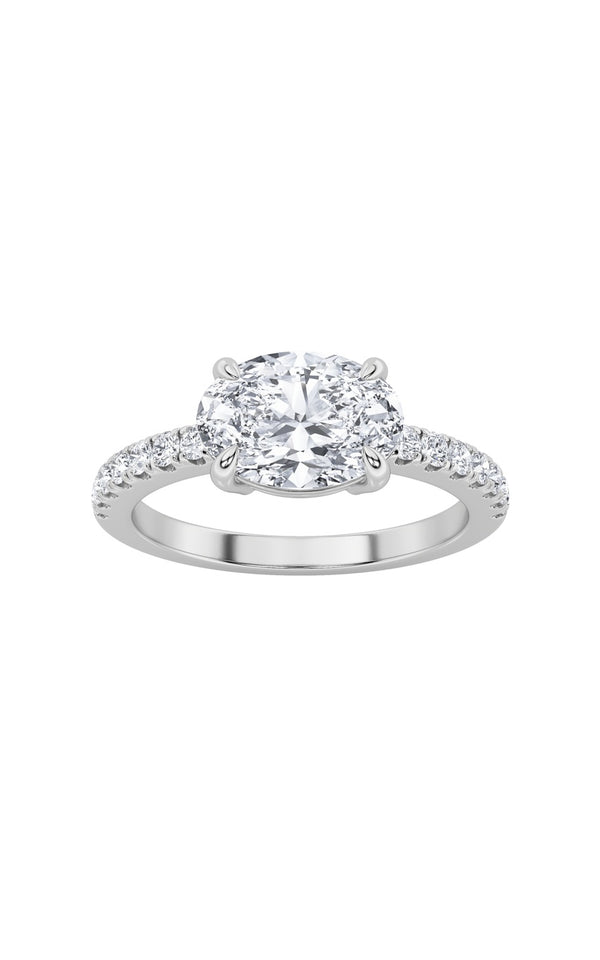 1.5Cttw Oval Shaped Lab Grown Diamond (F/VS) East West Accented Ring in 14K Gold