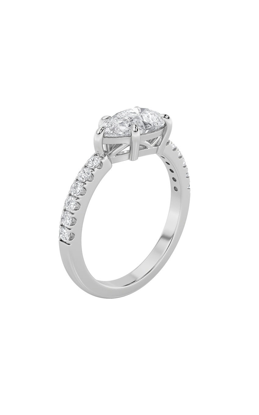 1.5Cttw Pear Shaped Lab Grown Diamond (F/VS) EastWest Accented Ring in 14K Gold