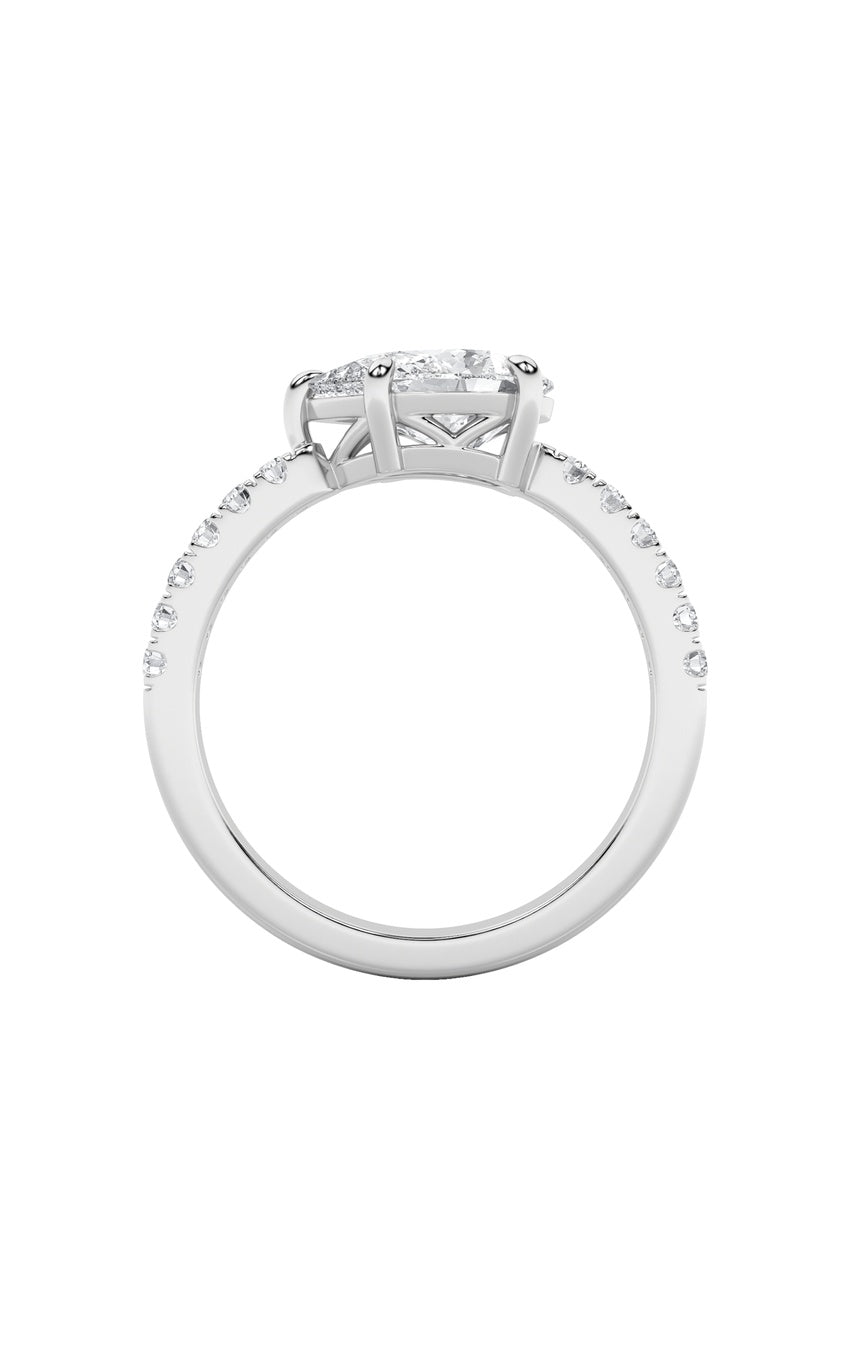 1.5Cttw Pear Shaped Lab Grown Diamond (F/VS) EastWest Accented Ring in 14K Gold