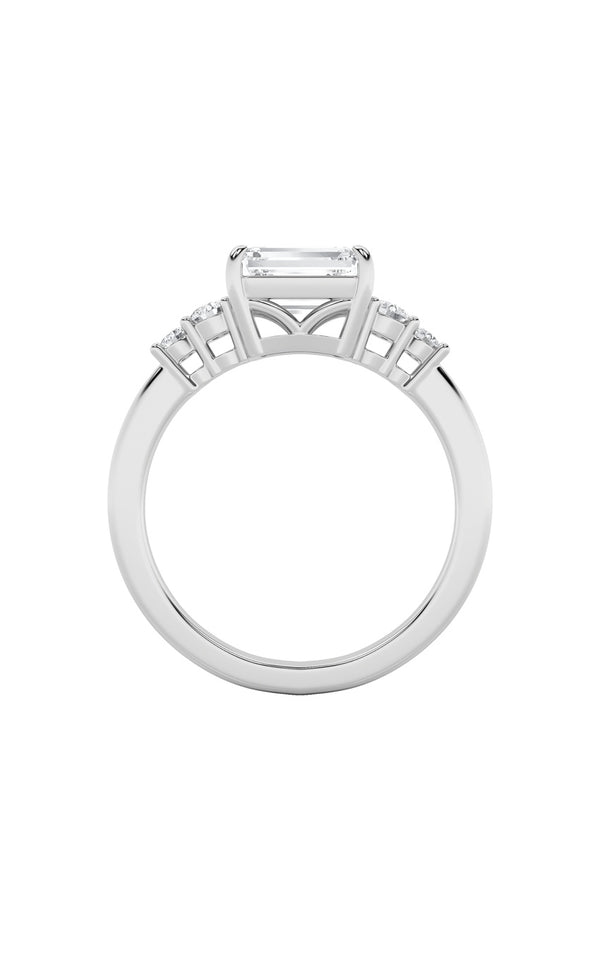 1.5Cttw Emerald Shaped Lab Grown Diamond (F/VS) East West Accented Three Stone Ring in 14K Gold