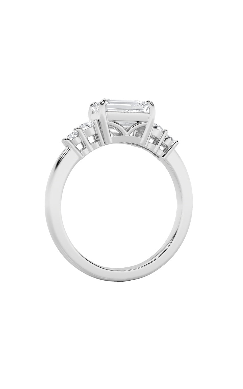 1.5Cttw Emerald Shaped Lab Grown Diamond (F/VS) East West Accented Three Stone Ring in 14K Gold