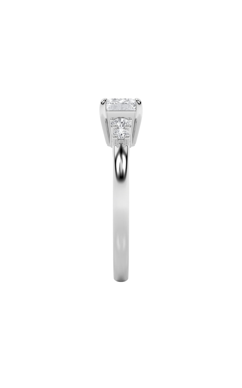 1.5Cttw Emerald Shaped Lab Grown Diamond (F/VS) East West Accented Three Stone Ring in 14K Gold
