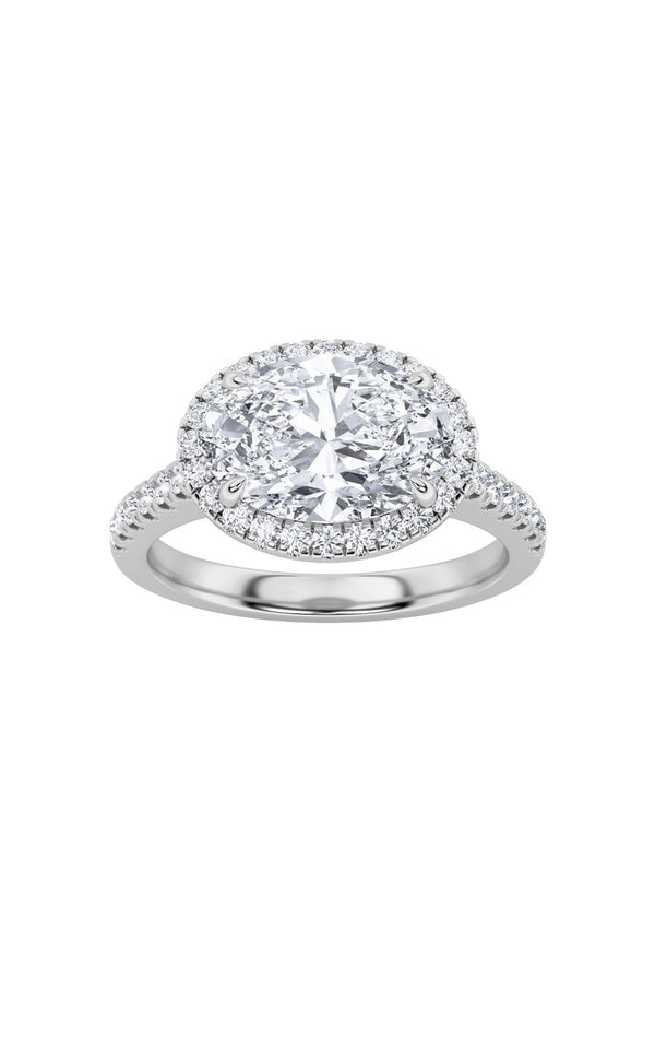 2Cttw Oval Shaped Lab Grown Diamond (F/VS) East West Accented Solitaire Ring in 14K Gold