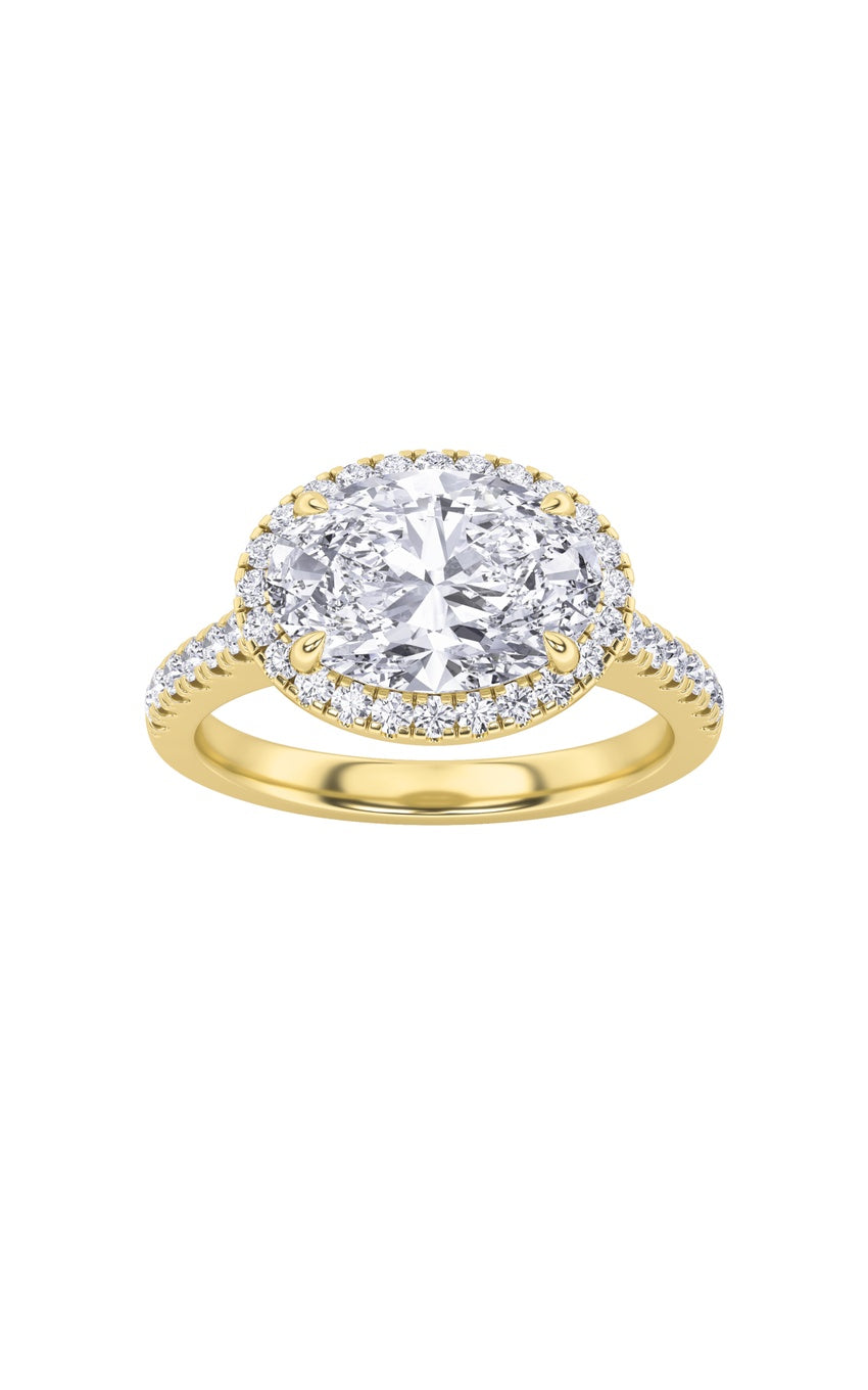 2Cttw Oval Shaped Lab Grown Diamond (F/VS) East West Accented Solitaire Ring in 14K Gold