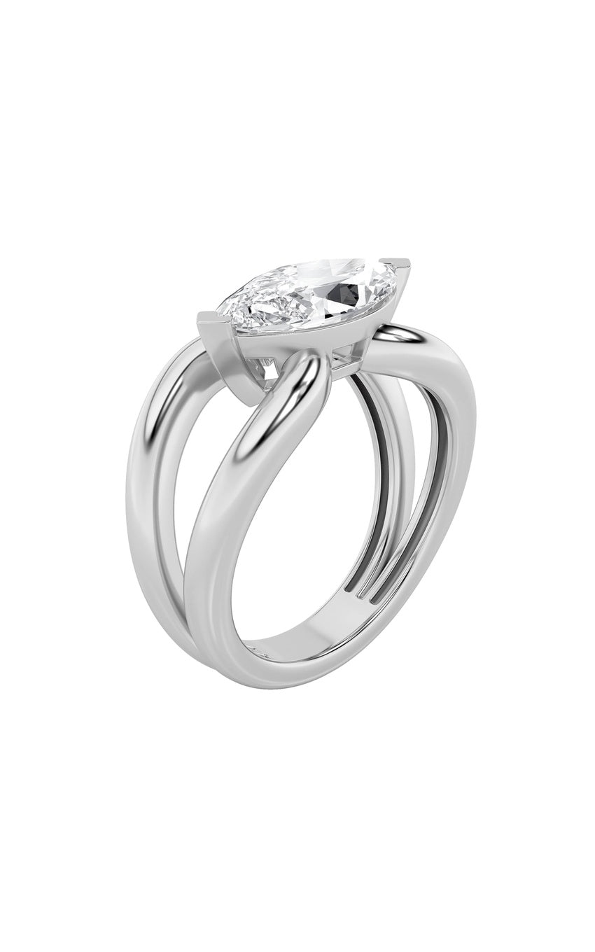 2Cttw Marquise Shaped Lab Grown Diamond (F/VS) East West Solitaire Ring in 14K Gold