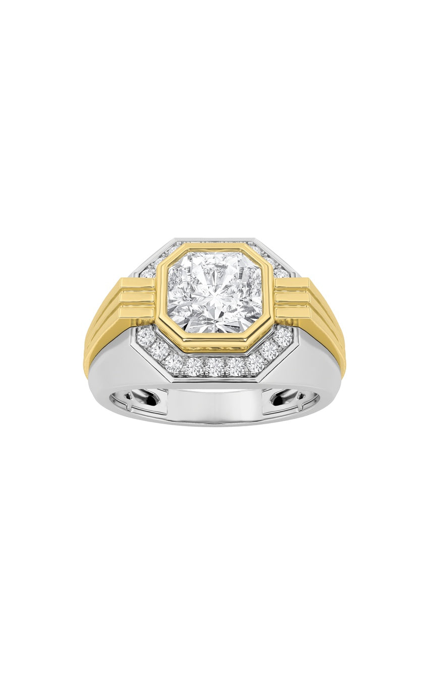 3Cttw Asscher Shaped Lab Grown Diamond (F/VS) Mens Ring in 14K Gold