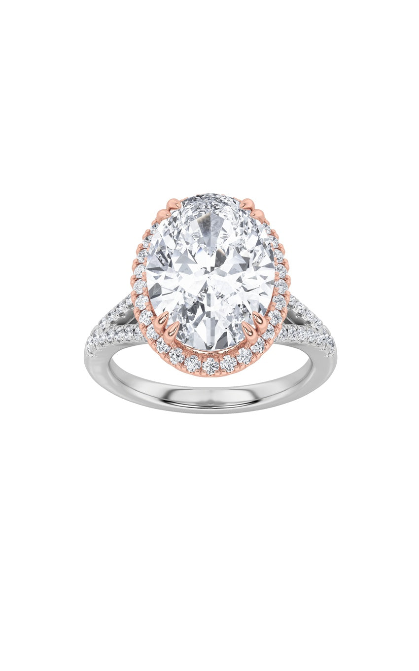 4.5Cttw Oval Shaped Lab Grown Diamond (F/VS) BoldAccented Statement Engagement Ring in 14K Gold
