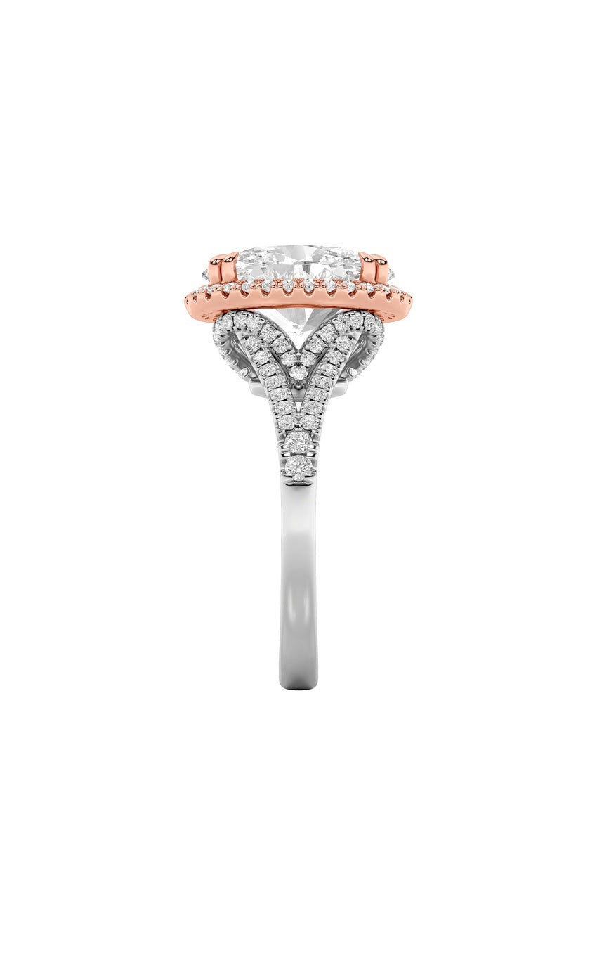 4.5Cttw Oval Shaped Lab Grown Diamond (F/VS) BoldAccented Statement Engagement Ring in 14K Gold