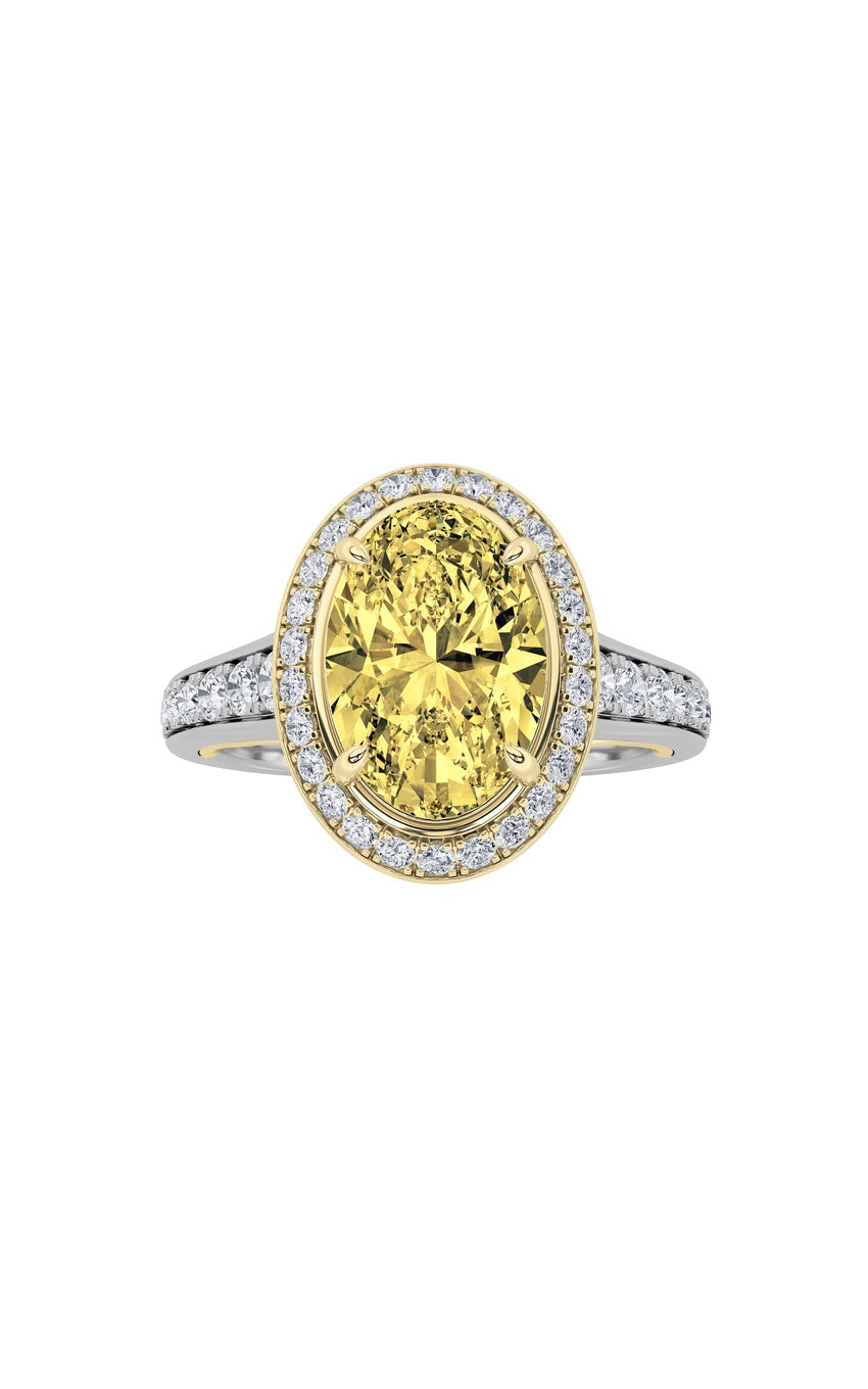 3.5Cttw Oval Shaped Lab Grown Diamond (F/VS) BoldAccented Statement Engagement Ring in 14K Gold