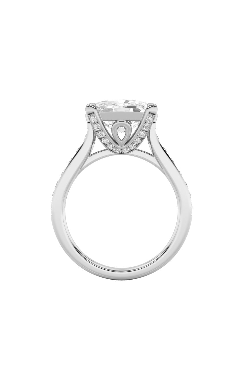 4.5Cttw Elongated Cushion Shaped Lab Grown Diamond (F/VS) Bold Accented East West Set Engagement Ring in 14K Gold