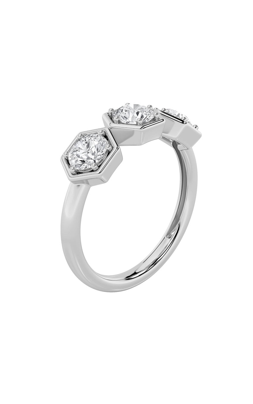 1Cttw Round Shaped Lab Grown Diamond (F/VS) ThreeStone Ring in 14K Gold