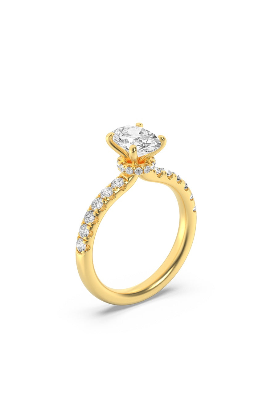 2Cttw Oval Shaped Lab Grown Diamond (F/VS) HiddenHalo Accented Ring in 14K Gold