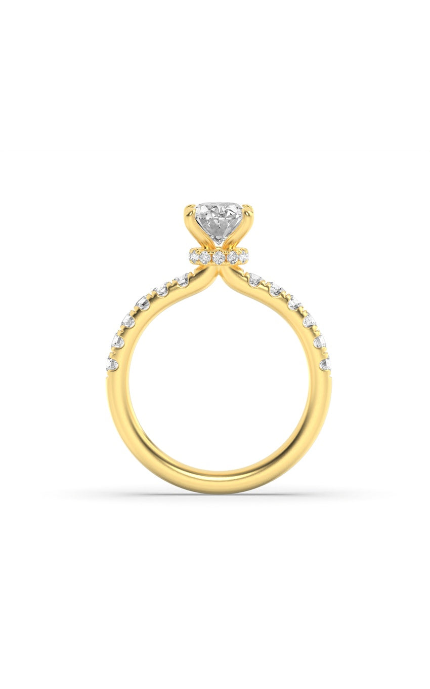 2Cttw Oval Shaped Lab Grown Diamond (F/VS) HiddenHalo Accented Ring in 14K Gold